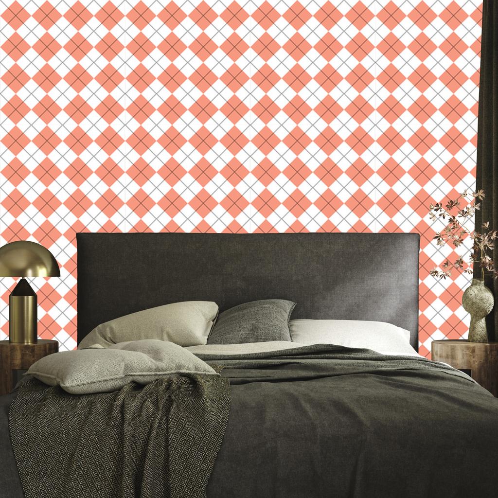 Wallpaper Basic Retro Check Coral, White, and Light Gray 50x1000
