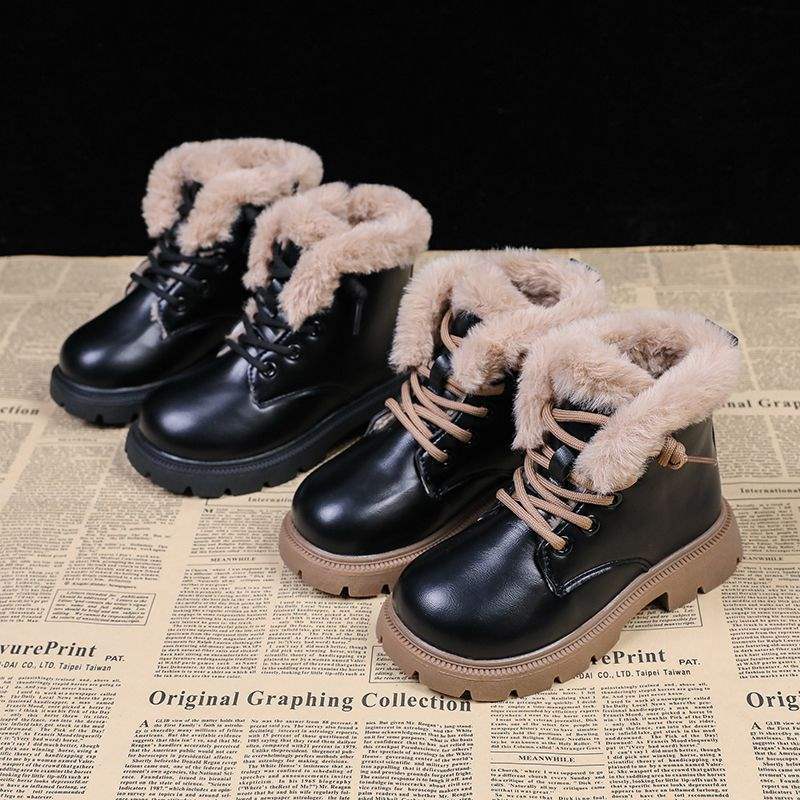 Girls Boots Cotton Shoes Winter Snow Boots 2025 New Children's Leather Boots Boys Martin Boots Large Cotton Autumn and Winter Shoes