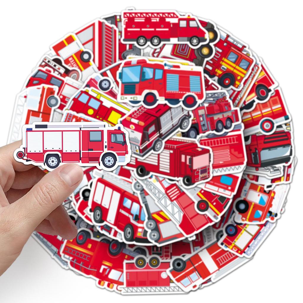 50 Fire Truck Graffiti Stickers: Personalized Cartoon Decor for Kids' Phones and Suitcases