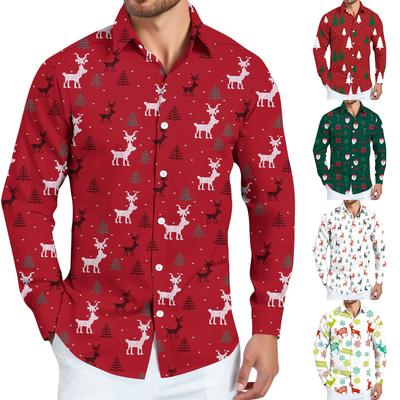 Herrjulskjorta Jultryck Långärmad Knäppskjorta