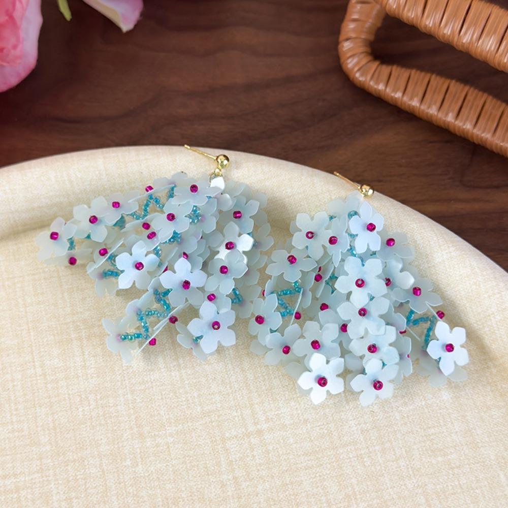 Длинные серьги-подвески с пайетками, цветочная кисточка из смолы, серьги-подвески, милая нить, серьги с цветочной кисточкой, подарки синий