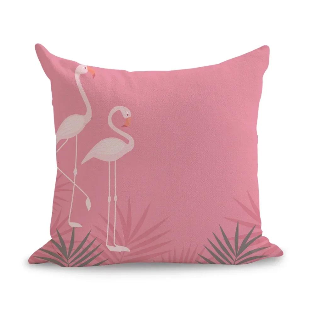 Pink Flamingo Linencushion Cover Cute Art Pillow Euro Cover Decorative Massager Decorative Pillows Home Decor Gift 45*45Cm