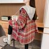 Retro Plaid Style Women's Coat with Hood Casual Mid-length Women's Top Thin Women's Spring Coat