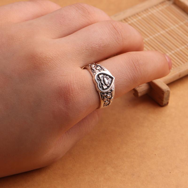 Buyee 925 Sterling Silver Flower Ring Elegant Carving Pattern Open Ring for Women Men Fashion Ethnic Fine Jewelry Circle Gift