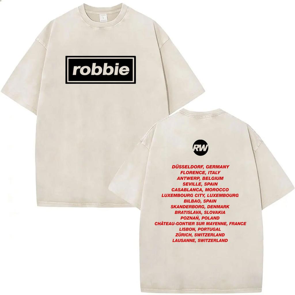 Vintage Washed Robbie Williams BRITPOP Tour 2026 Double Sided T Shirt Men's Women Clothing Fashion High Quality Cotton T-shirts