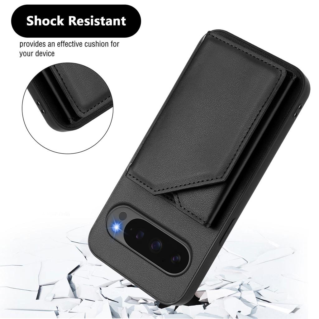 For Google Pixel 10 Pro/10 Case Card Holder Kickstand Skin-Touch Phone Cover with Wrist Strap