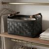 Bra Storage Basket Decorative Organizer Leather Wooden Handles for Dressing Room,
