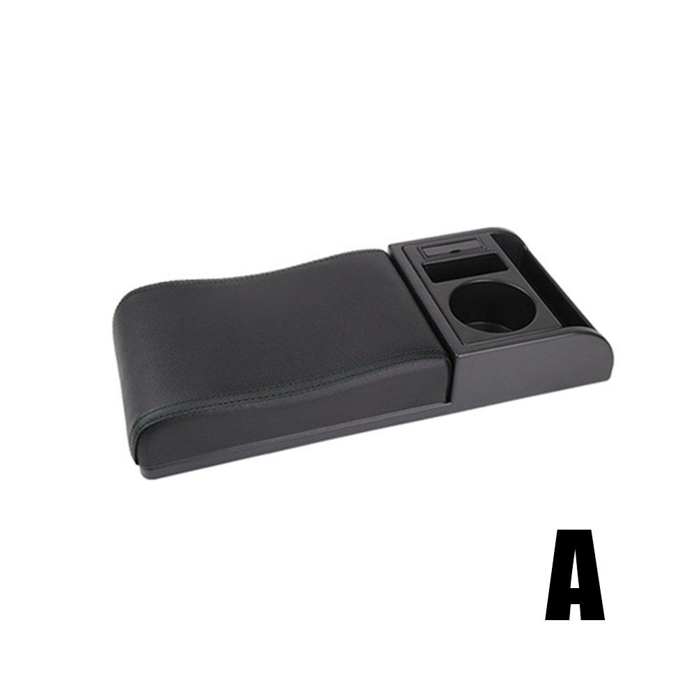 1Pc Universal Car Armrest with Cup Holder Pu Leather Storage Box Soft Elbow Support Cushion Multifunctional Movable Armrest