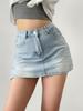 Syvent Stretch Denim Tight Mini Tight Mini Stretch Korean Short Denim Sizes 12F038 Skirt, High-Waisted Skirt, Short, Denim, Sexy, Slimming, Style,