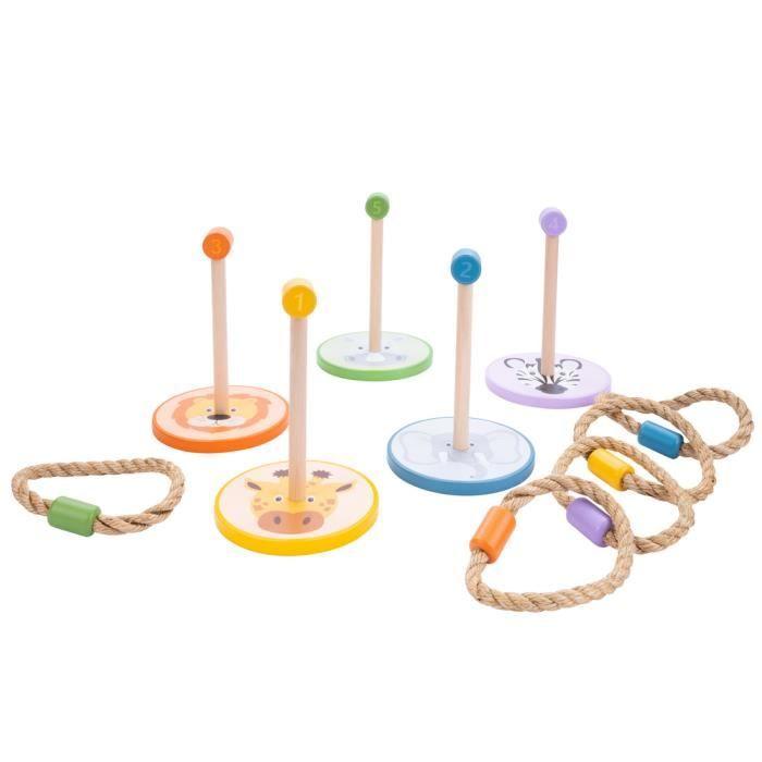 Jeu d'adresse - Engelhart - 604020 - 5 anneaux en corde - 5 figurines en bois - Multicolore