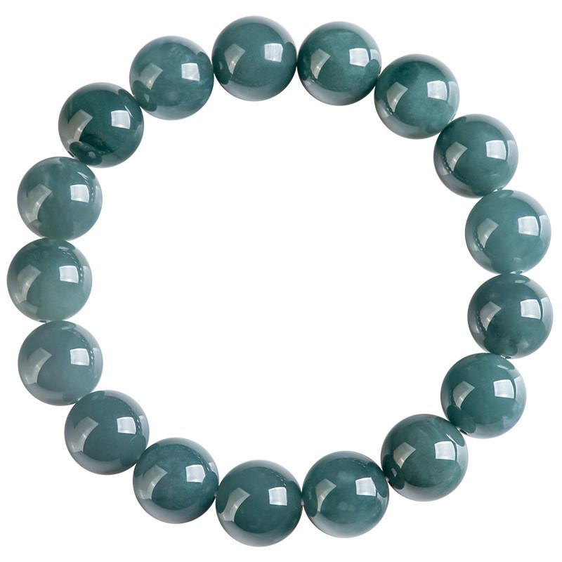 Blue Ice Jade Bracelet with A-Grade Natural Round Beads for Men and Women