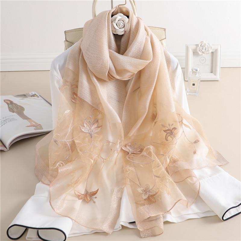 Rushed  Silk Women Scarf Warm Wool Shawls Lady Wraps Bufanda Floral Pashmina Embroidery Scarves Foulard Hijab