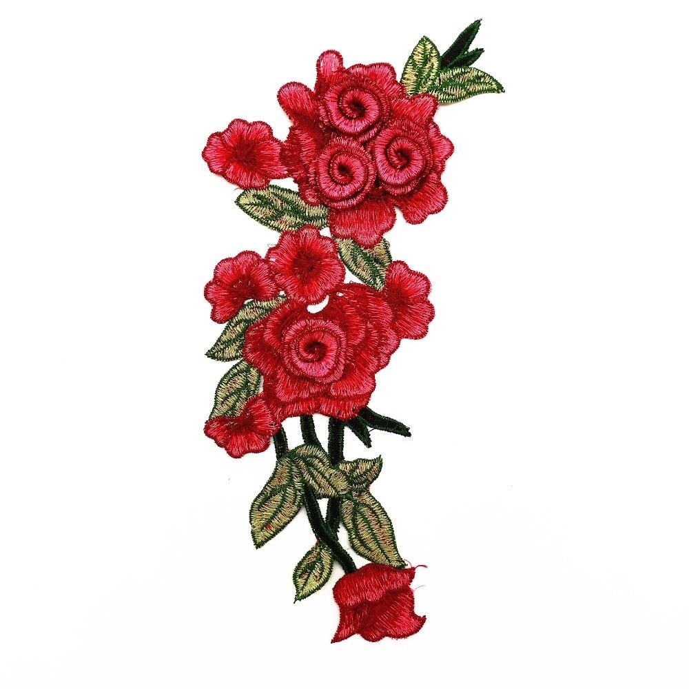 3D Embroidered Sewing On Patches Rose Flower Multicolor Neckline Collar Applique Ethnic Style Craft Flower Patch Sticker