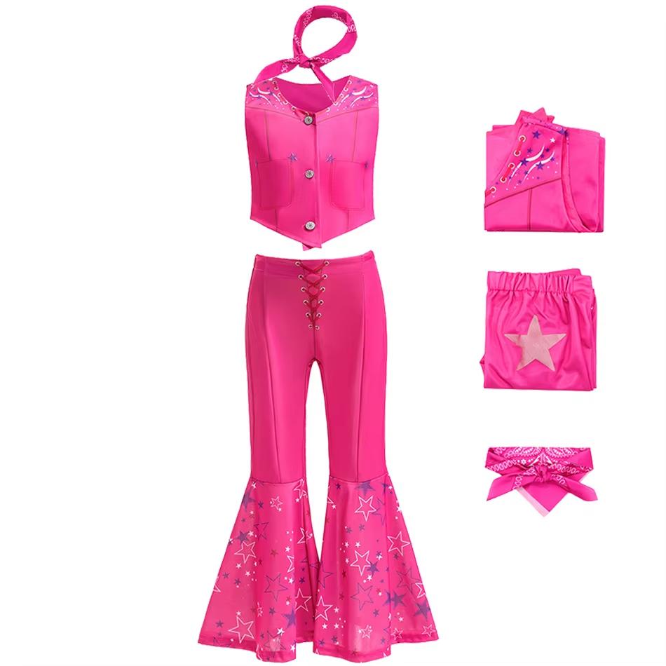 Disfraz de Purim de Película Vaquera Chaleco Rosa Superior Y Pantalones Acampanados Para Niños Fiesta de Cumpleaños de Halloween Ropa de Carnaval para Niñas
