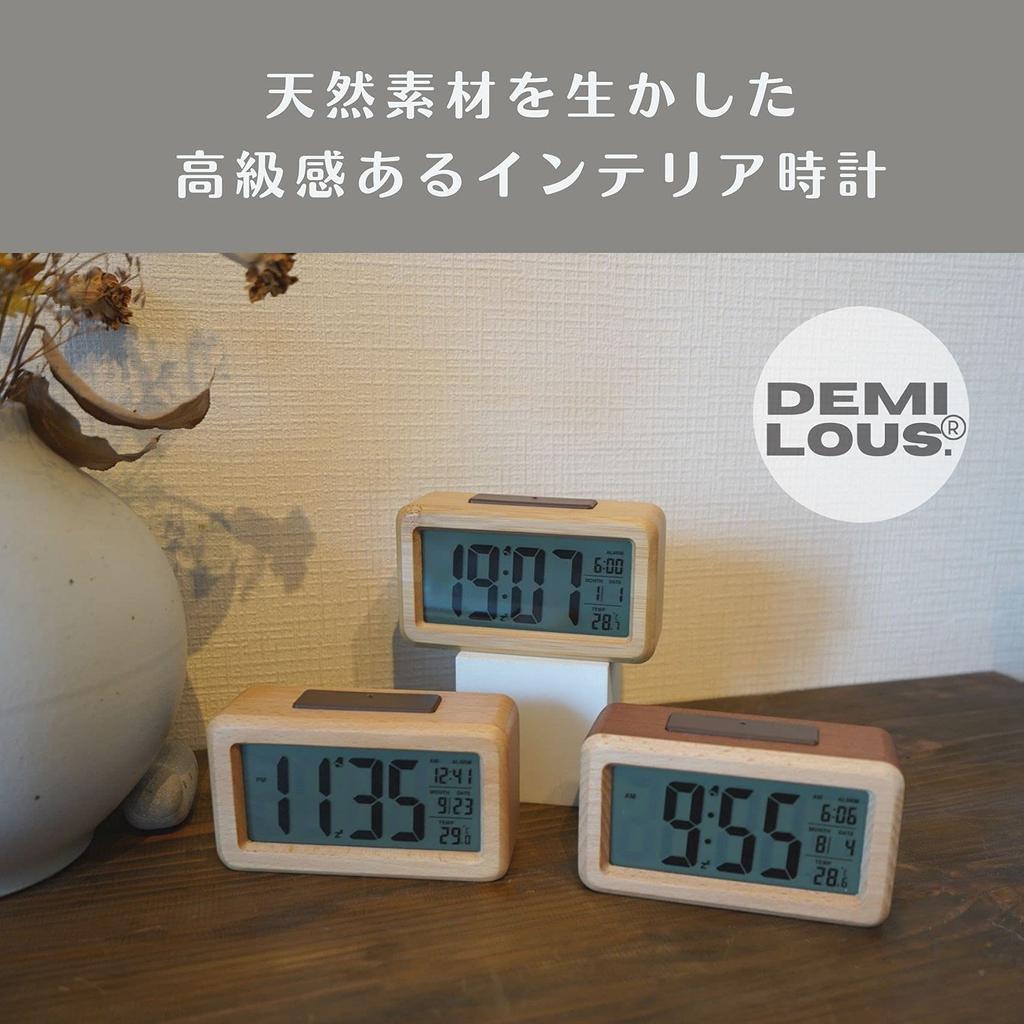 DEMI Alarm Digital Wake Up Stylish Interior Table Japanese Easy to Read Bedside Thermometer Battery Comes with Light Easy to Carry LOUS. Clock, Clock,