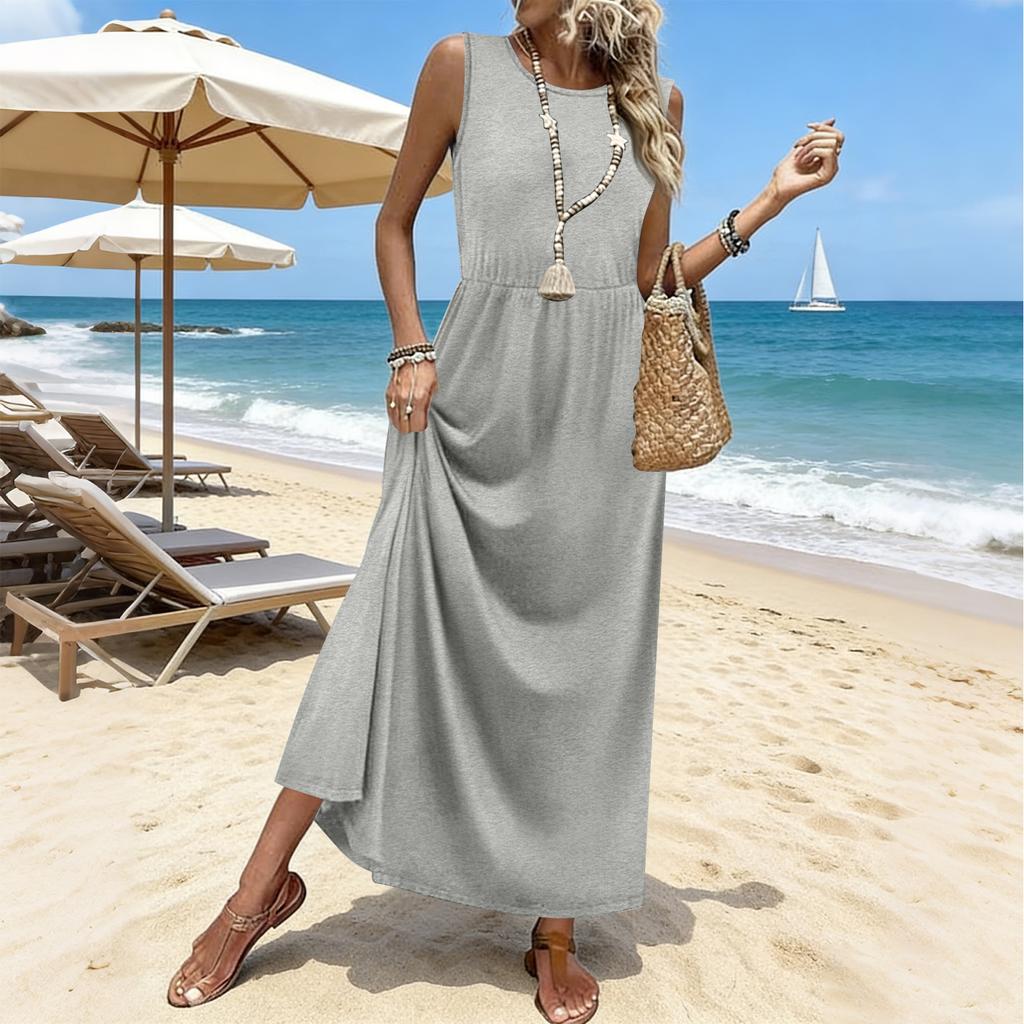 Summer Dresses For Women  Maxi Dresses Long Flowy A Line Sleeveless Sundresses With Pockets