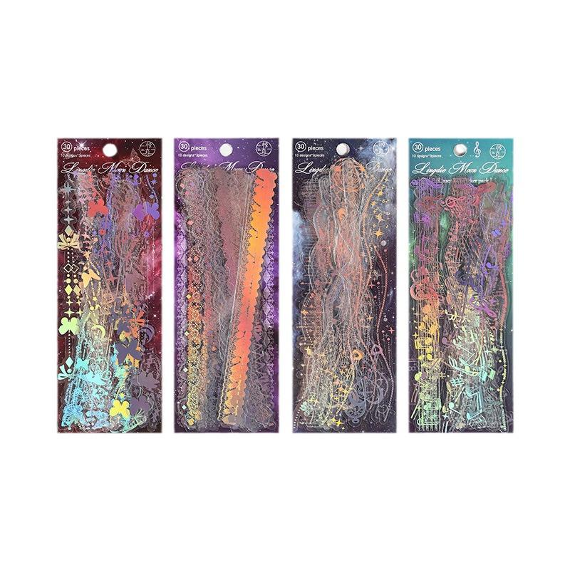 Ancient Style Laser PET Waterproof Tape and Flowing Sand Stickers for DIY Journals and Background Decorations