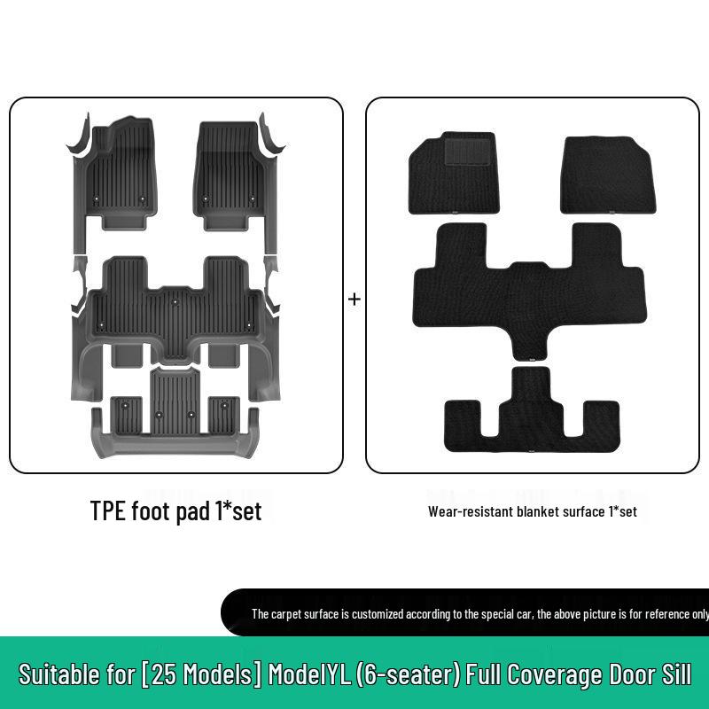 2025 Tesla Model YL Floor Mats, TPE with Door Sill Protection