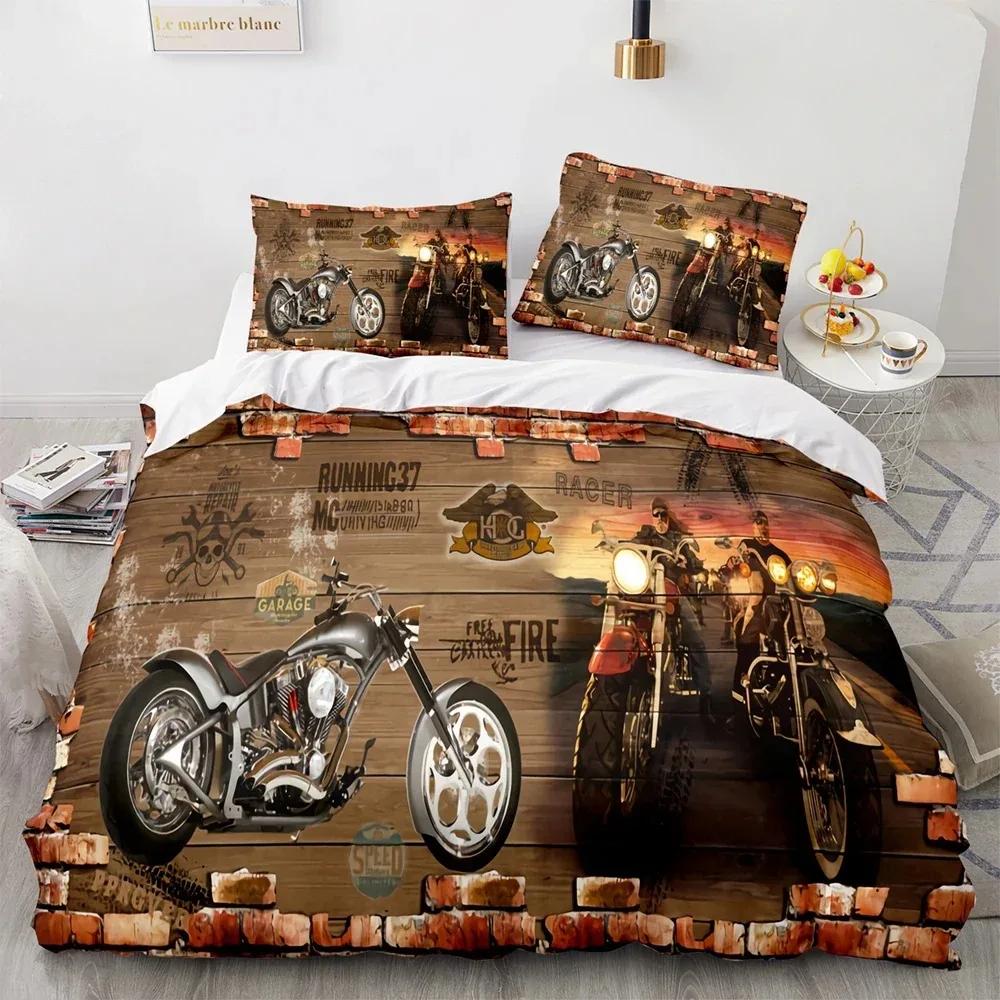 Neues klassisches Motorrad Bettwäsche Set Einzelbett Twin Full Queen King Size Ritter Bettset Erwachsener Kind Schlafzimmer Bettdeckenbezug Sets 3D Druck