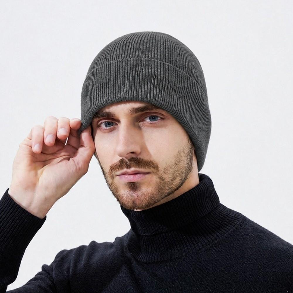 Stretch Knitted Winter Hat Solid Color Pullover Hat Neck Warmer  Outdoor Cycling Skiing