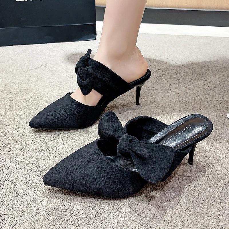Fashion Thin Heel Single Shoes Spring New Pointed Head Shallow Mouth Butterfly Knot Anti-slip Wear-resistant High Heels