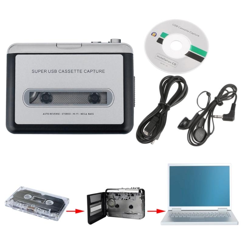 Portable Cassette Tape Player with 3.5mm Headphone Port USB Cassette to MP3 Converter Reverse Recording Cassette Tape
