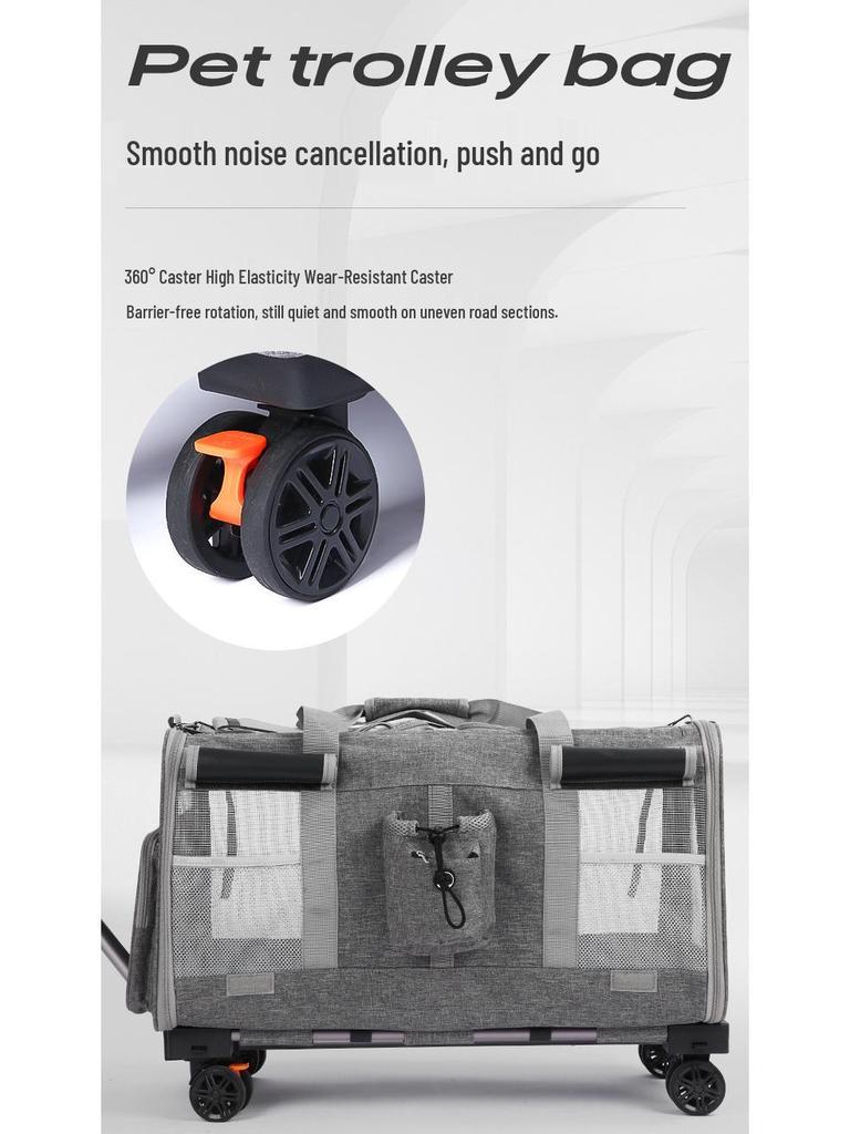 Large Capacity Cat Carrier Rolling Suitcase with Two Compartments for Pet Travel