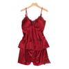 Kadınlar İçin Yazlık Lounge ve Uyku İçin Göğüs Pedli İpek Dantelli Pijama Takımı