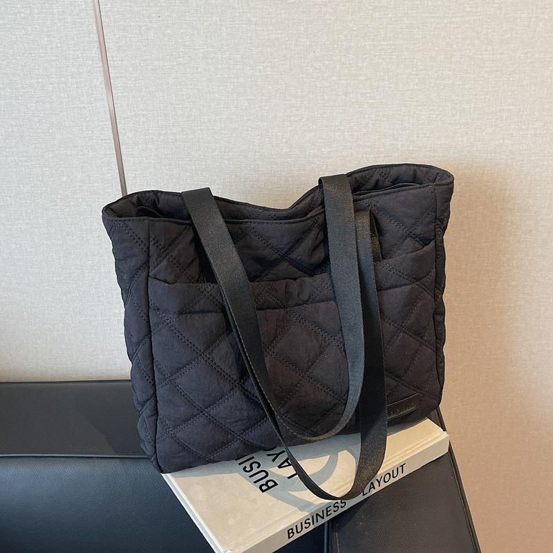 Rhombus Cotton Clothing Bag Autumn and Winter New Fashion Women's Bag Commuter Shoulder Armpit Bag Large Capacity Tote Bag