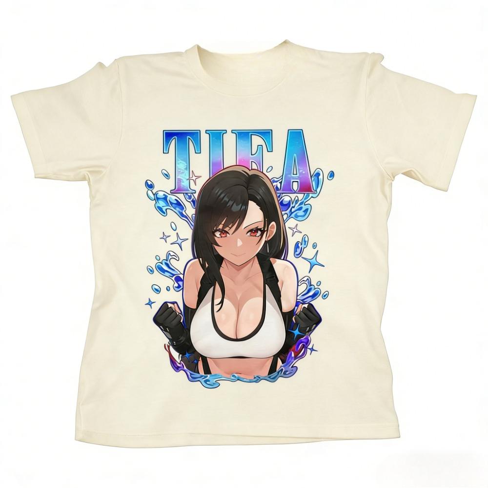 

2026 New Tifa Lockhart FF7 Retro Tshirt Waifu Tshirt Final Fantasy 7 Tshirt Unisexs and Womens Summer Loose Fashion Top M