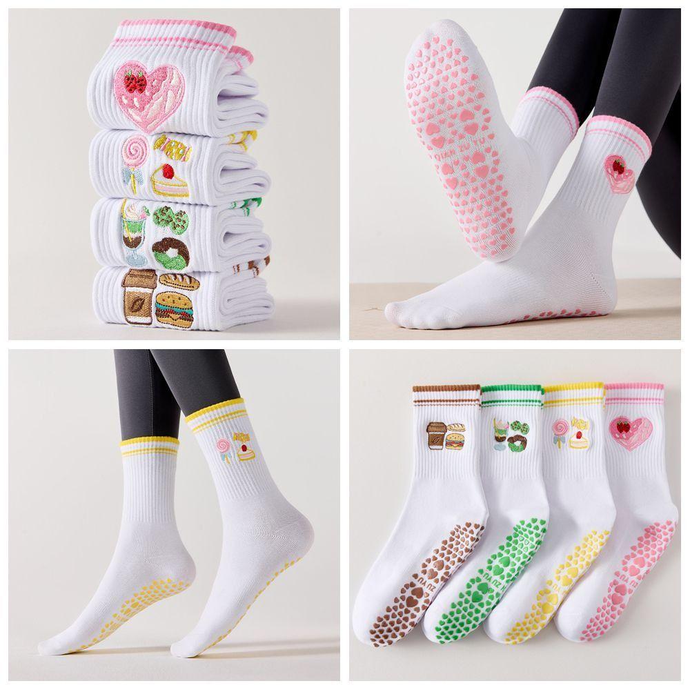 New Cotton Pilates Socks Harajuku Street Sweat-absorbent Yoga Socks Casual Breathable Cherry Embroidery Socks