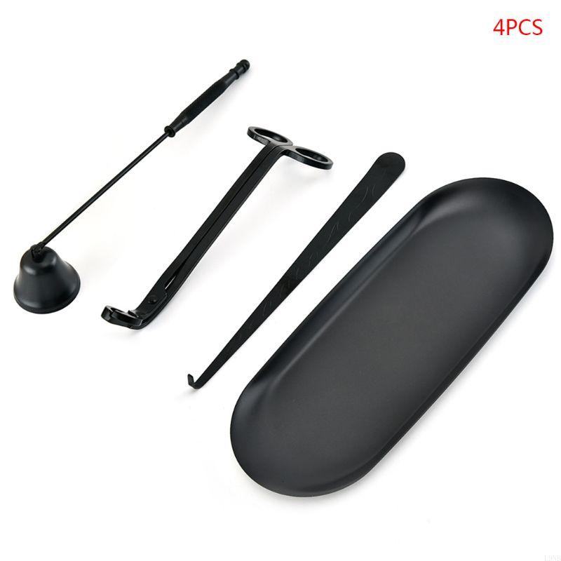 4-teiliges Zubehör-Set Löscher Dochtschere Dochtlöffel Ablage Schale Schere Schneider