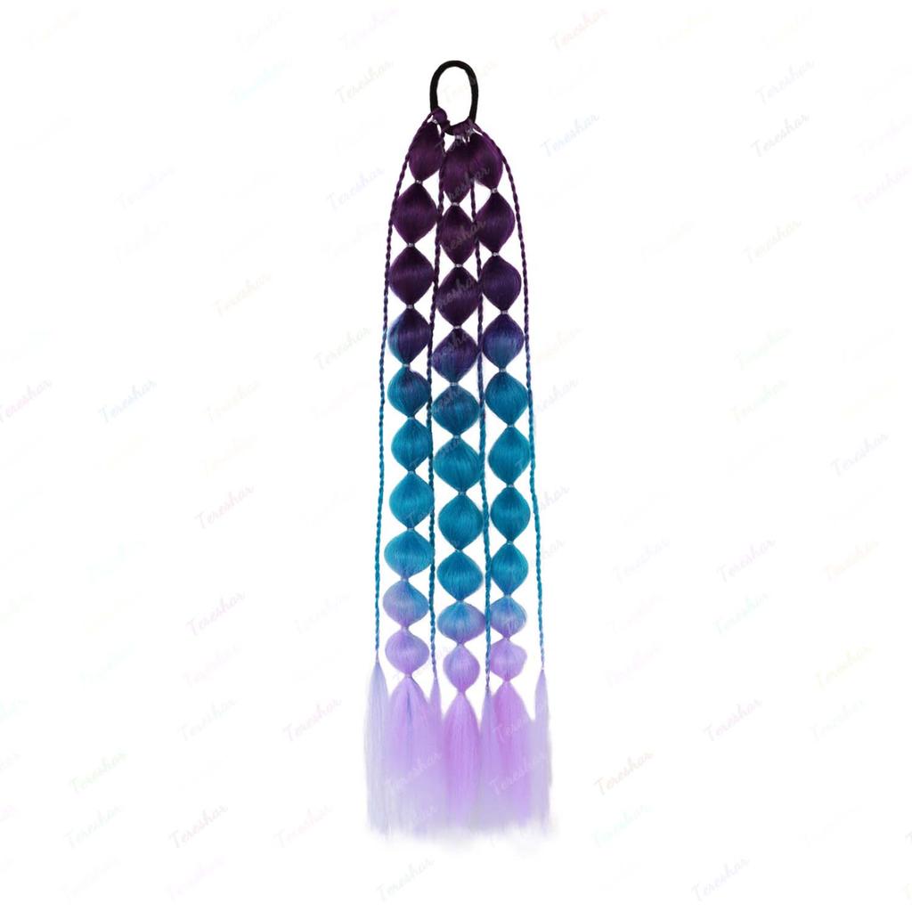 Synthetic 1Pcs Ponytail Extension Corlorful Bubble Braid Long Lantern Braided Ponytail with Hair Tie Straight Hairpieces