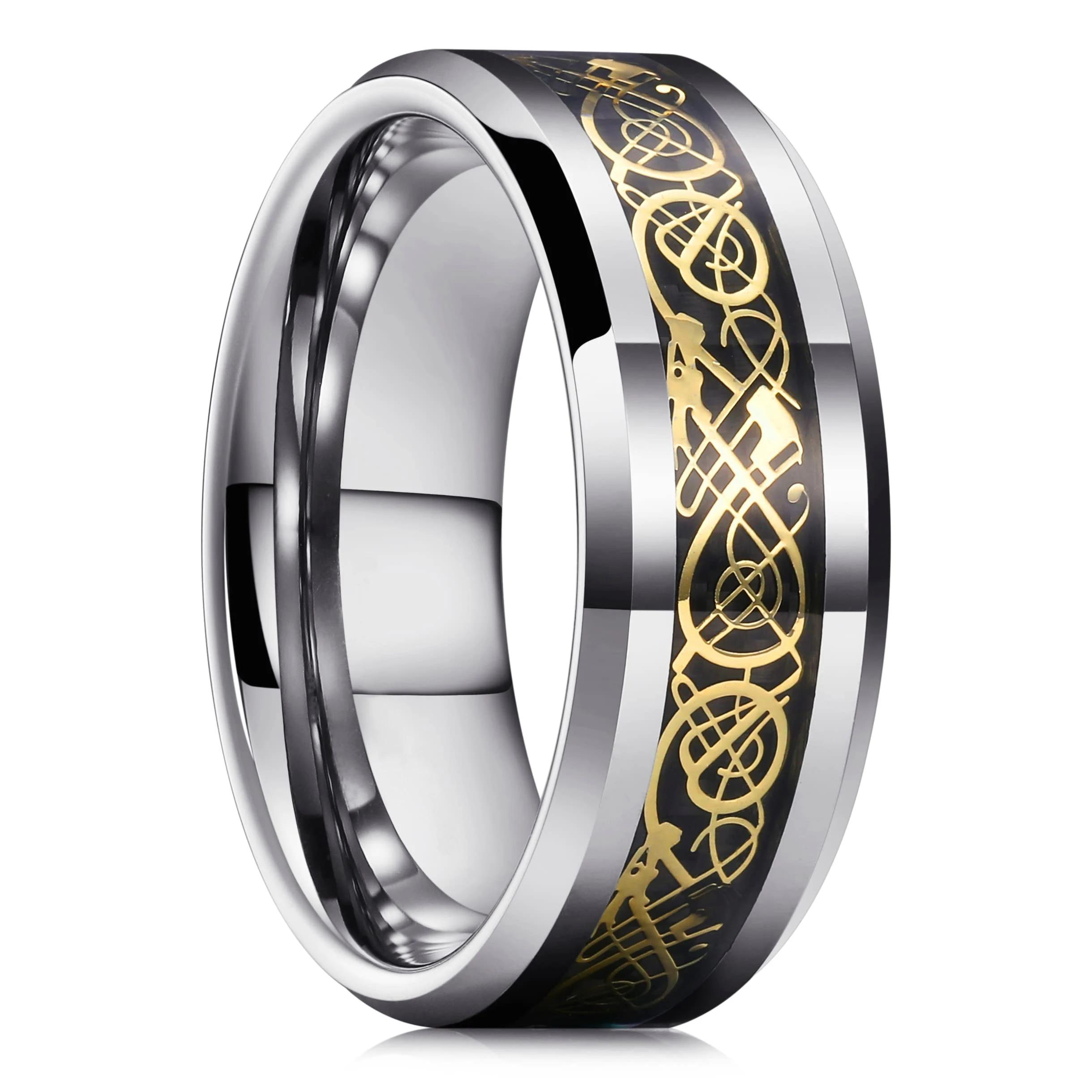 Mode 8MM Herren Edelstahlring Rot Grün Goldfarben Nut Abgeschrägte Kante Ehering Verlobungsring Herren Jubiläumsschmuck 11 gray