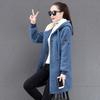 Lambskin Women's Casual Loose Korean-Style Mid-Length Thickened Velvet Sweater Coat, 2022 Winter Edition