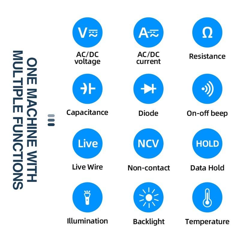 Clamp Multimeter High Precision Digital Clamp Meter Temperature Measure On-Off Beeping Smart Anti-Burn Meter