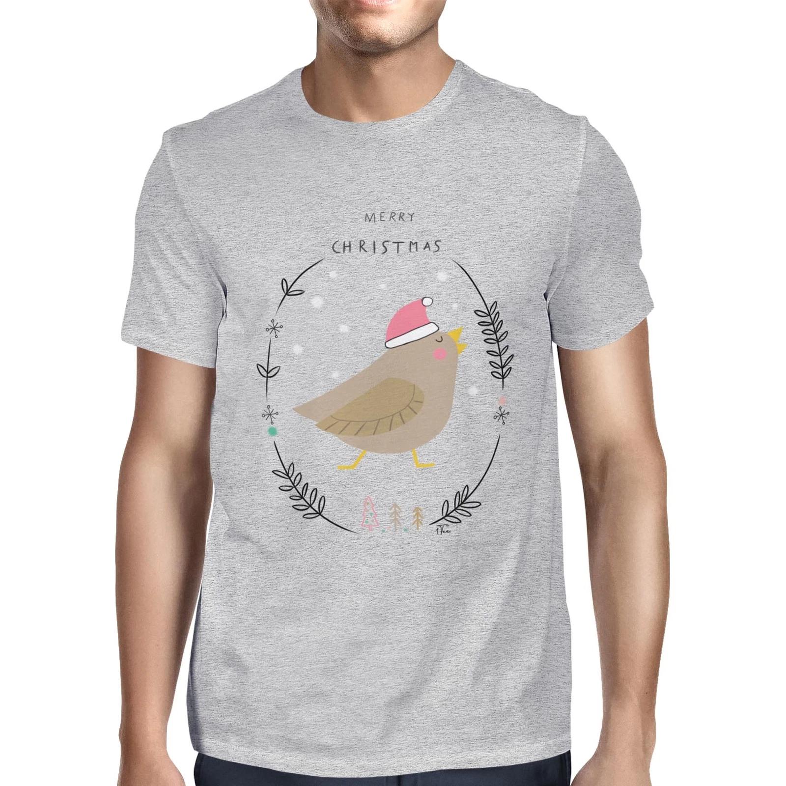 1Tee Mens Merry Christmas Red Robin Bird T-Shirt XS