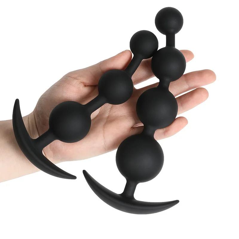 Silicone Anal Beads with Flexible Chain Prostate Massage Butt Plug for Men/Women Couples, Soft Anal Trainer Anus Dilator Sex Toy
