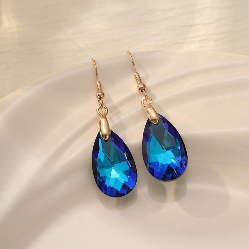 European and American Crystal Jewelry High-end Long Teardrop Earrings Fashionable Light Luxury Colorful Zircon Earrings