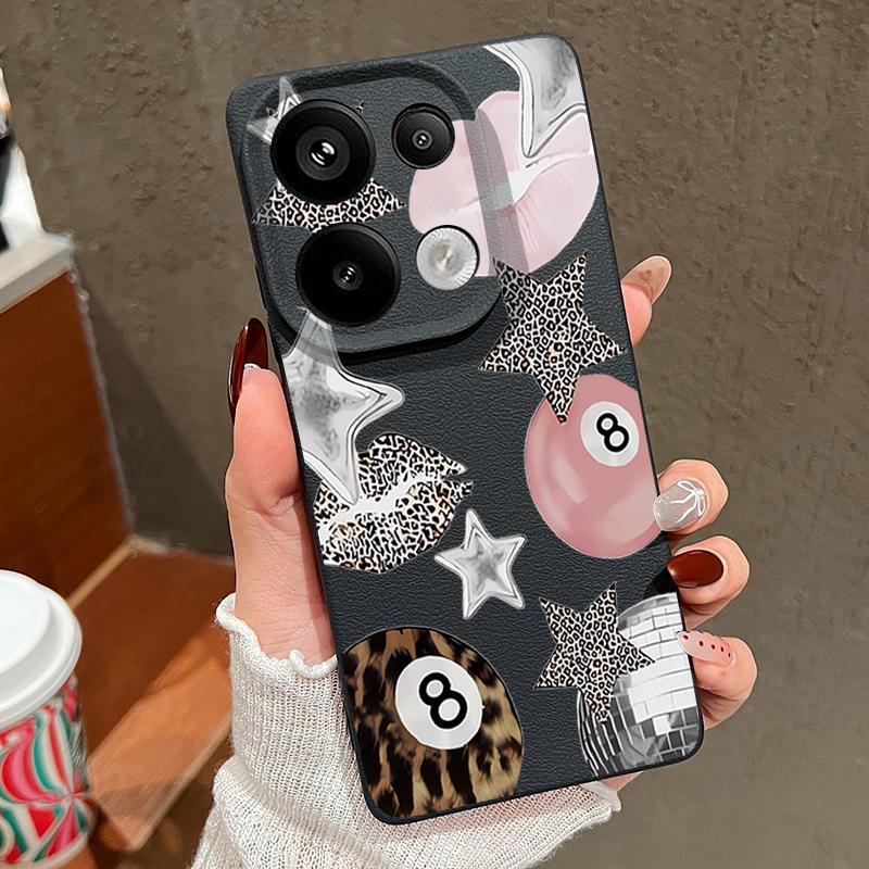 Vintage Leopard Print Stars Billiards Case For Xiaomi Redmi Note 14 13 Pro 5G 4G 12 11 Funda Xiaomi 14T 13T 11T Pro Leather Texture Silicone Cover