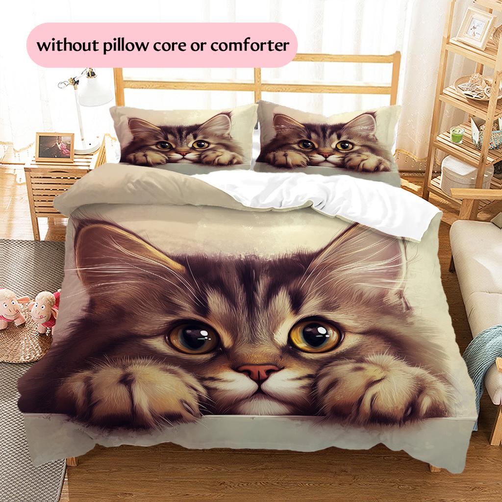 Cute Maine Coon Pattern Bedding Home Decoration Birthday Gift (1 * duvet cover + 2 * pillowcase, without core)