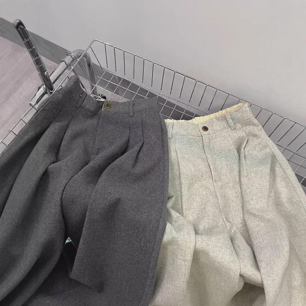 CHAO Recommended: Women's Dark Gray Cashmere Wide-Leg, High-Waist, Loose Woolen Pants for Autumn/Winter