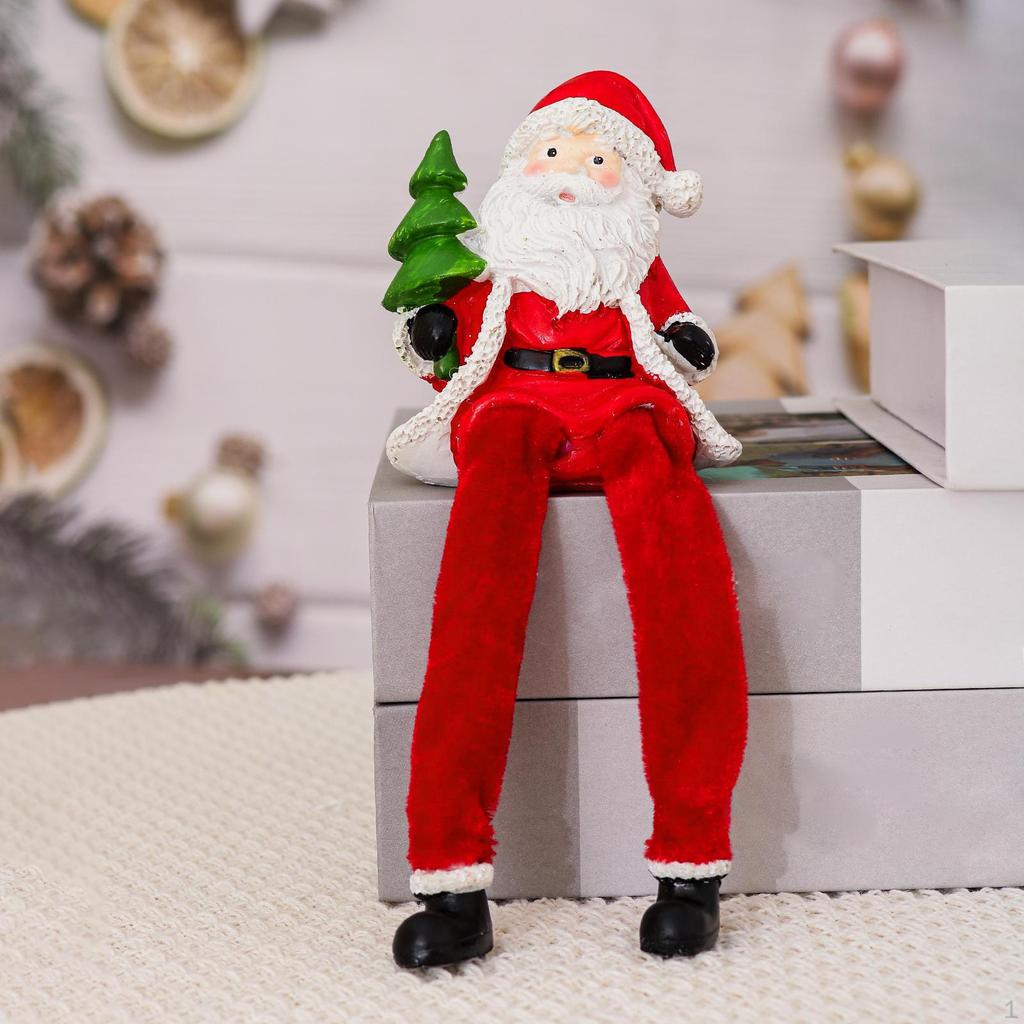 Resin Sitting Santa Figurine Christmas Decoration Holding Tree Collectible Figure