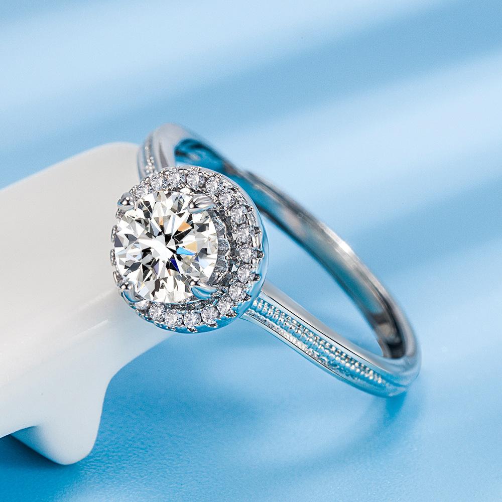 Gothic Holy Light Round Four-clawed Zircon Ring Female Simulation Diamond Ring 1 Carat Zircon Open Ring