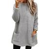 Lady Winter Sweatshirt with Dual Pockets Pure Color Plush Round Neck Loose Mid Length Pullover Top Casual Office Party Workout Sweatshirt