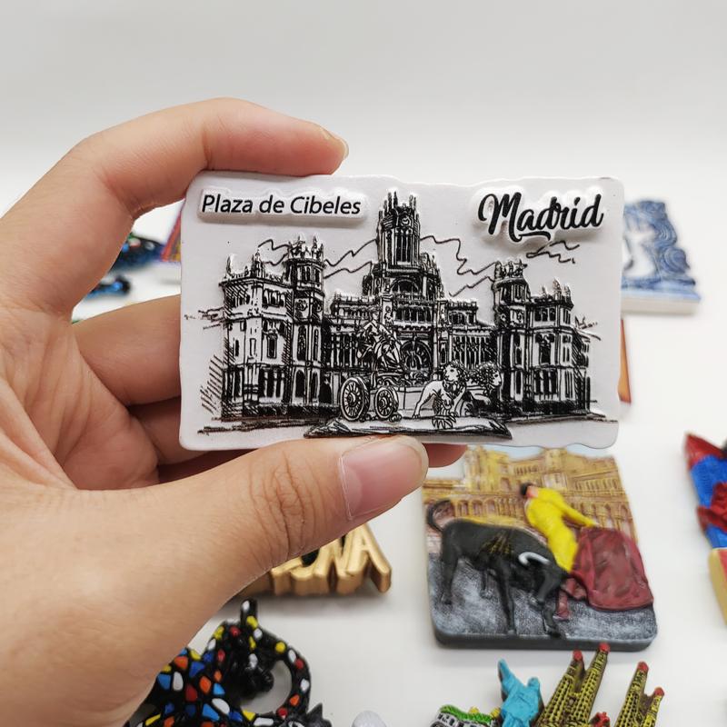 Kühlschrankmagnet mit Spanien-Land-Souvenir, Madrid, Barcelona, Magnetmagnete für den Kühlschrank, Kunstharz, bemalt, dekoratives Kunsthandwerk