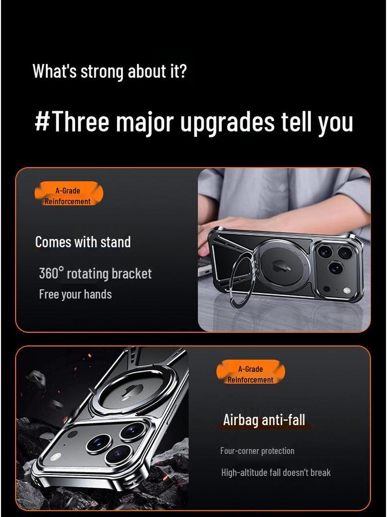 Compatible with iPhone 17 Air: Metal Hollow Heat-Dissipating Magnetic Stand Case for Apple 15/16 Pro Max.