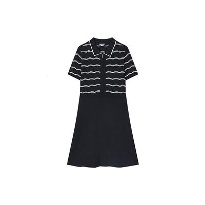Logo Striped Polo Fashion Elegant Breathable Sports Casual Mid-Length Short Sleeve Dress Women Dresses Legendary-Blue F11W327302F-NV