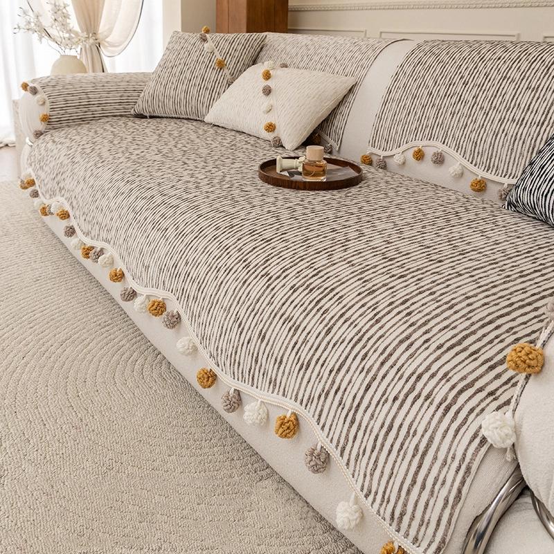 Cream Sofa Cover Universal Four Seasons Cat Scratch Resistant Non Slip Sofa Protector Decorative Couch Throw Blanket