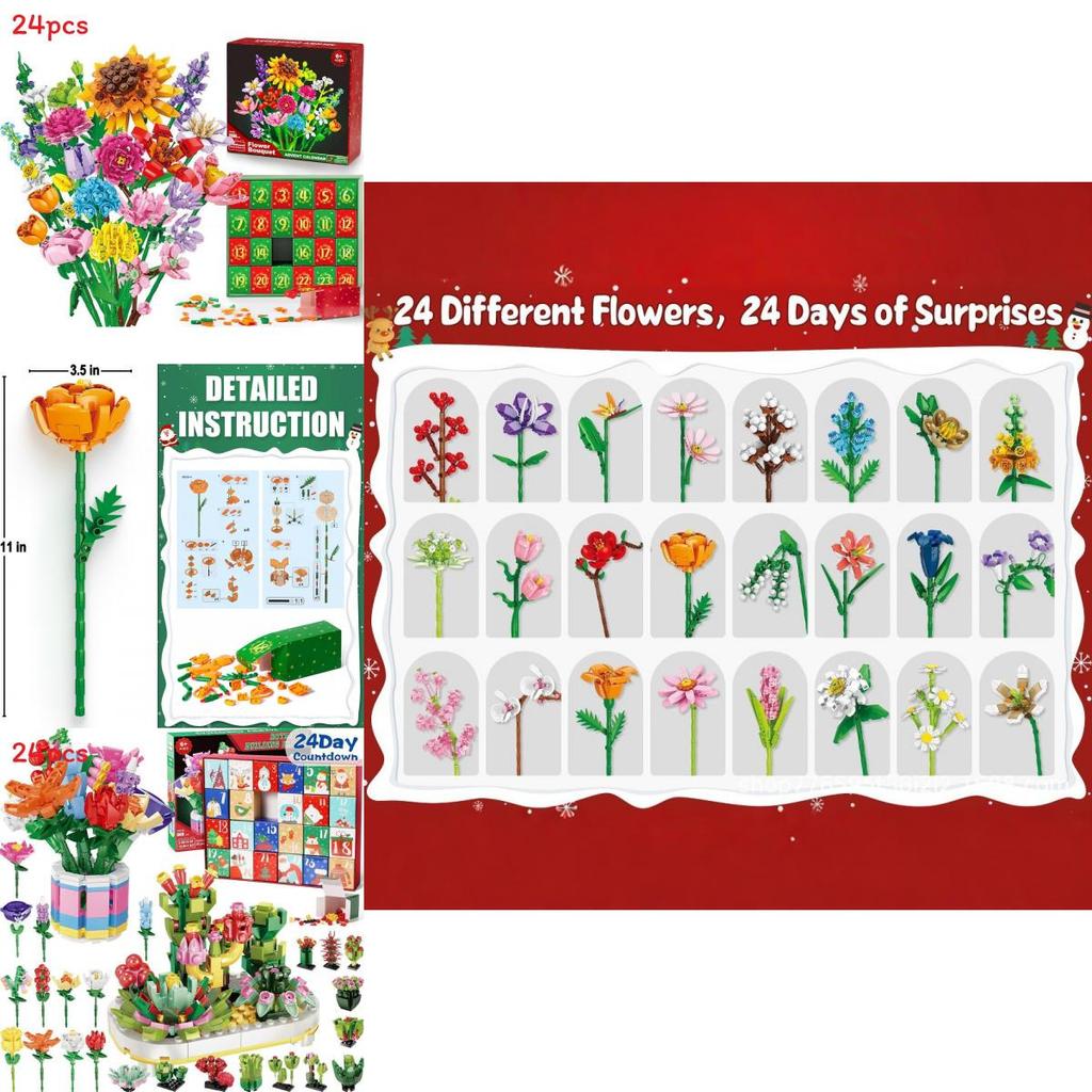 Flower Bouquet Christmas Countdown Advent Calendar Blind Box With Diy Fun For Holiday Decor